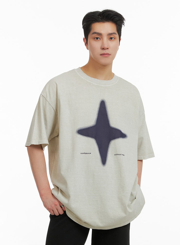 mens-star-graphic-cotton-t-shirt-ia401 / Beige