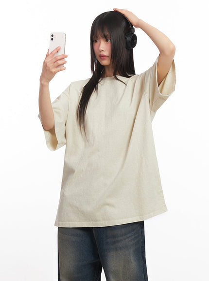 essential-cotton-canvas-oversize-t-shirt-iy502 / Beige