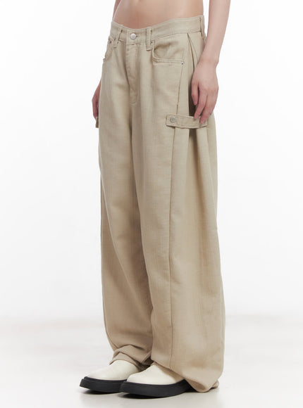 wide-fit-buttoned-pants-cu506 / Beige