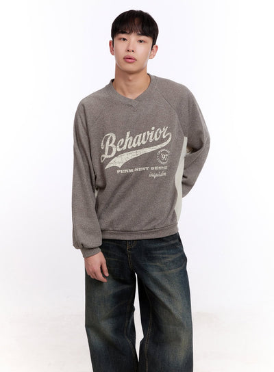 mens-graphic-v-neck-long-sleeve-tee-im512 / Beige