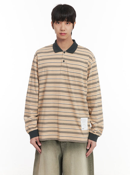 mens-striped-collared-polo-shirt-im519 / Beige