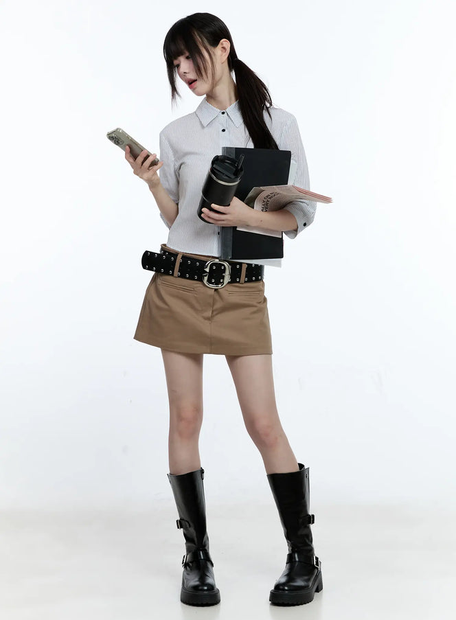 studded-belt-mini-skirt-cg507 / Beige