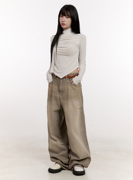 eunice-pintuck-washed-baggy-jeans-cj531 / Beige
