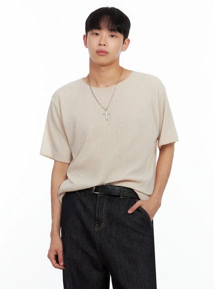 mens-knit-short-sleeve-tee-il516 / Beige