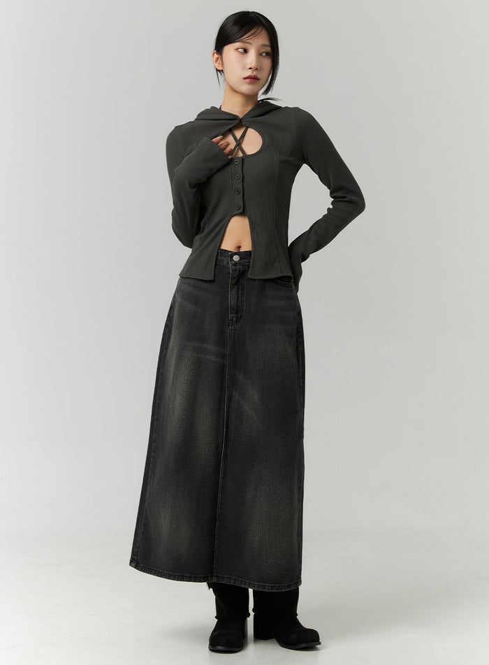 a-line-maxi-denim-skirt-cn320 / Black