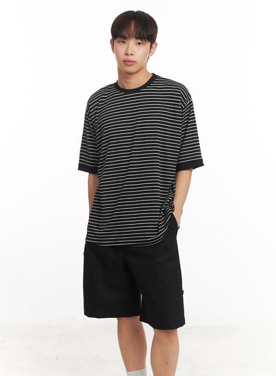 mens-striped-round-neck-t-shirt-ia518 / Black