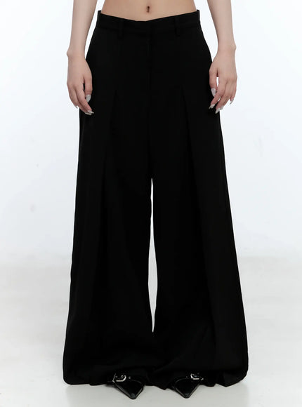 wide-leg-pleated-slacks-cl530 / Black