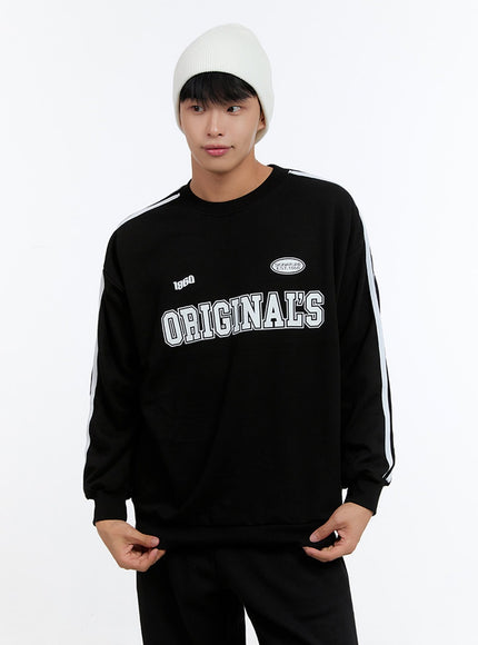 mens-lettering-crew-neck-sweatshirt-is412 / Black