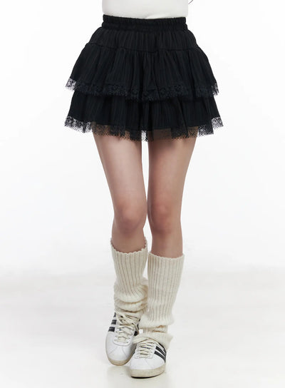 tiered-lace-ruffle-mini-skirt-cm531 / Black