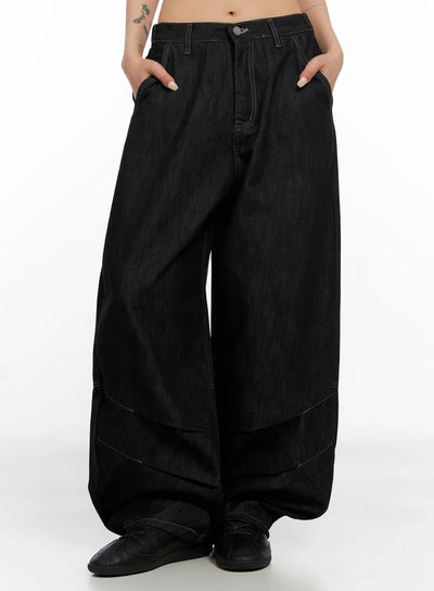 leyla-pin-tuck-wide-leg-jeans-is515 / Black