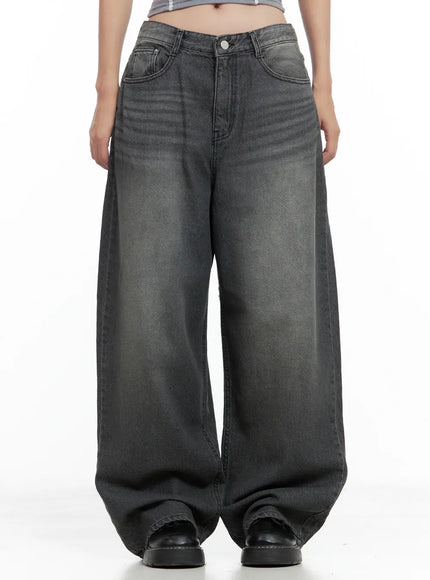 kumi-washed-wide-leg-denim-jeans-cl508 / Black