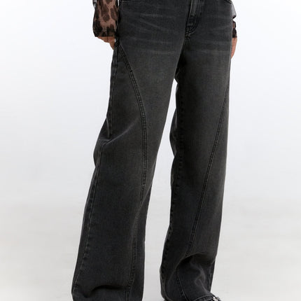 clea-denim-stitched-flared-jeans-co431 / Black