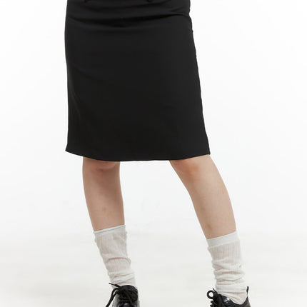 solid-mid-skirt-cl422 / Black