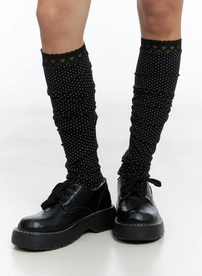 polka-dot-lace-leg-warmers-cs505 / Black