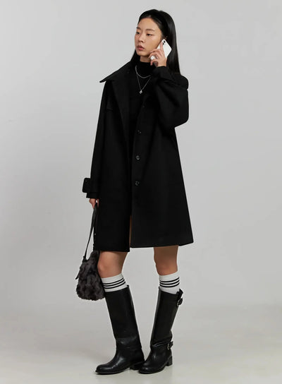 high-neck-knee-length-wool-coat-ij502 / Black