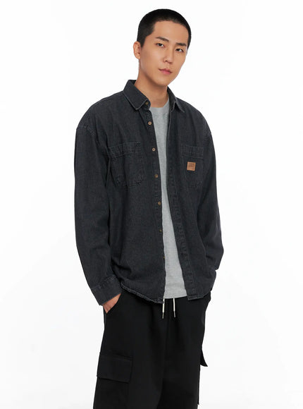 mens-denim-patch-pocket-shirt-is510 / Black