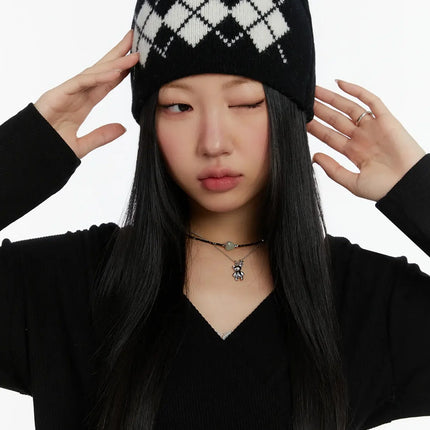argyle-knit-beanie-id525 / Black