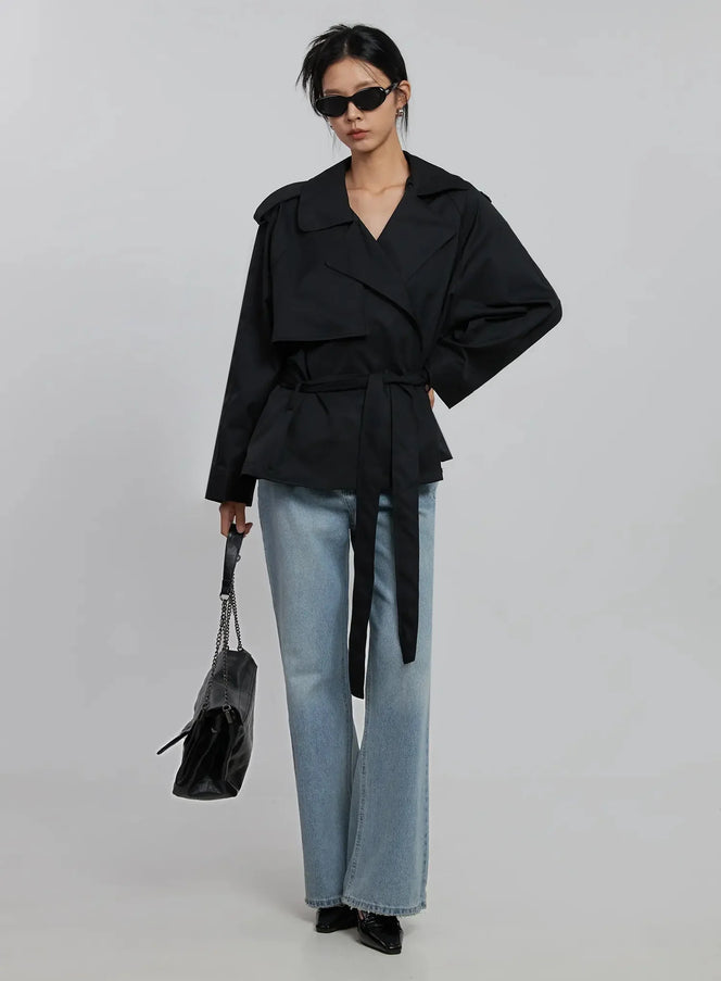 belted-half-trench-coat-id516 / Black