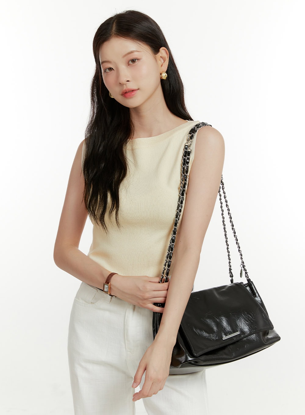 faux-leather-chain-shoulder-bag-ou419 / Black