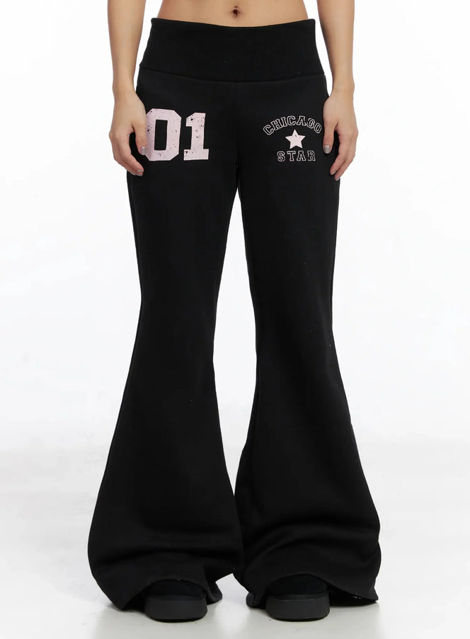 graphic-bootcut-pants-in528 / Black