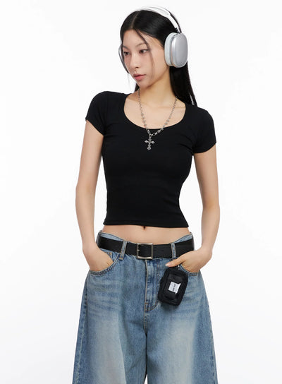 basic-ribbed-cropped-tee-ig508 / Black