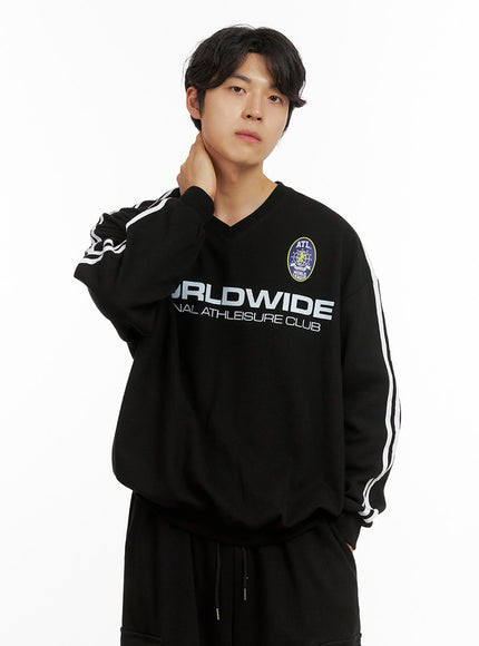 mens-graphic-v-neck-sweatshirt-black-ig409 / Black