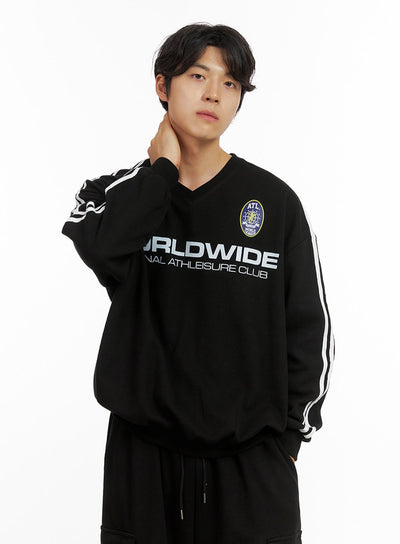 mens-graphic-v-neck-sweatshirt-black-ig409 / Black