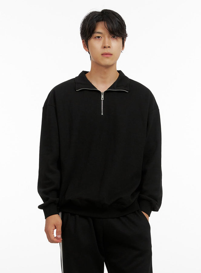 mens-cozy-zip-up-solid-sweatshirt-black-ig409 / Black