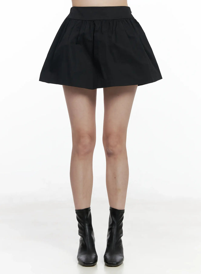 cotton-shirred-a-line-mini-skirt-if524 / Black