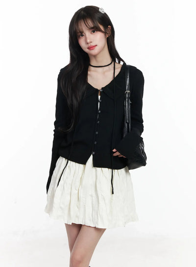 frilled-v-neck-cardigan-ij529 / Black