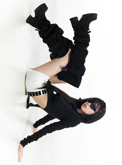 edgy-cutout-hooded-bodysuit-cf519 / Black