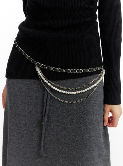 chain-waist-layered-belt-if402 / Black