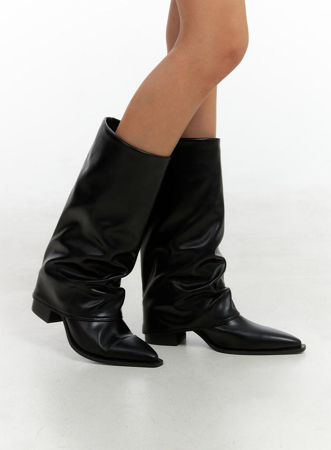 zip-up-faux-leather-boots-ig405 / Black