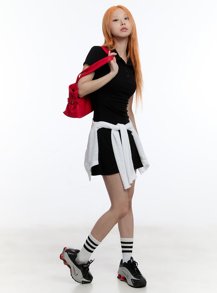 collared-flare-mini-dress-cy530 / Black