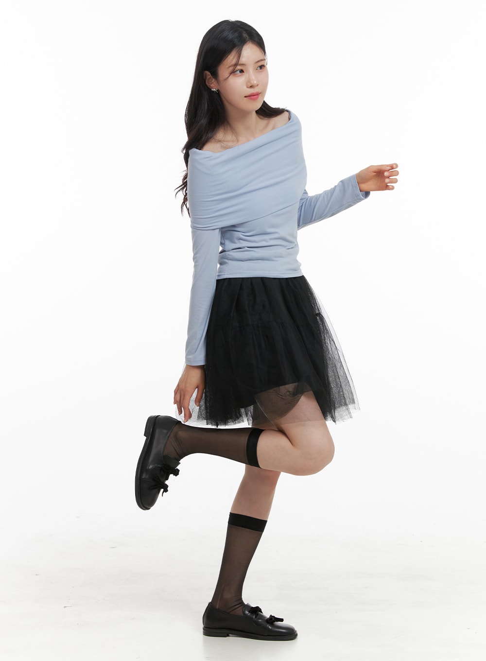 mesh-layered-ribbon-mini-skirt-oa419 / Black