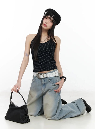 polka-dot-halter-neck-top-im523 / Black