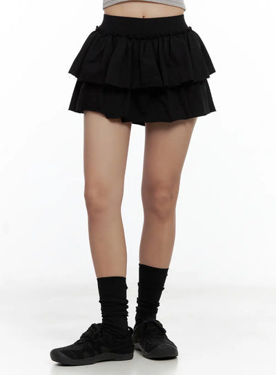tiered-ruffle-mini-skirt-cl508 / Black