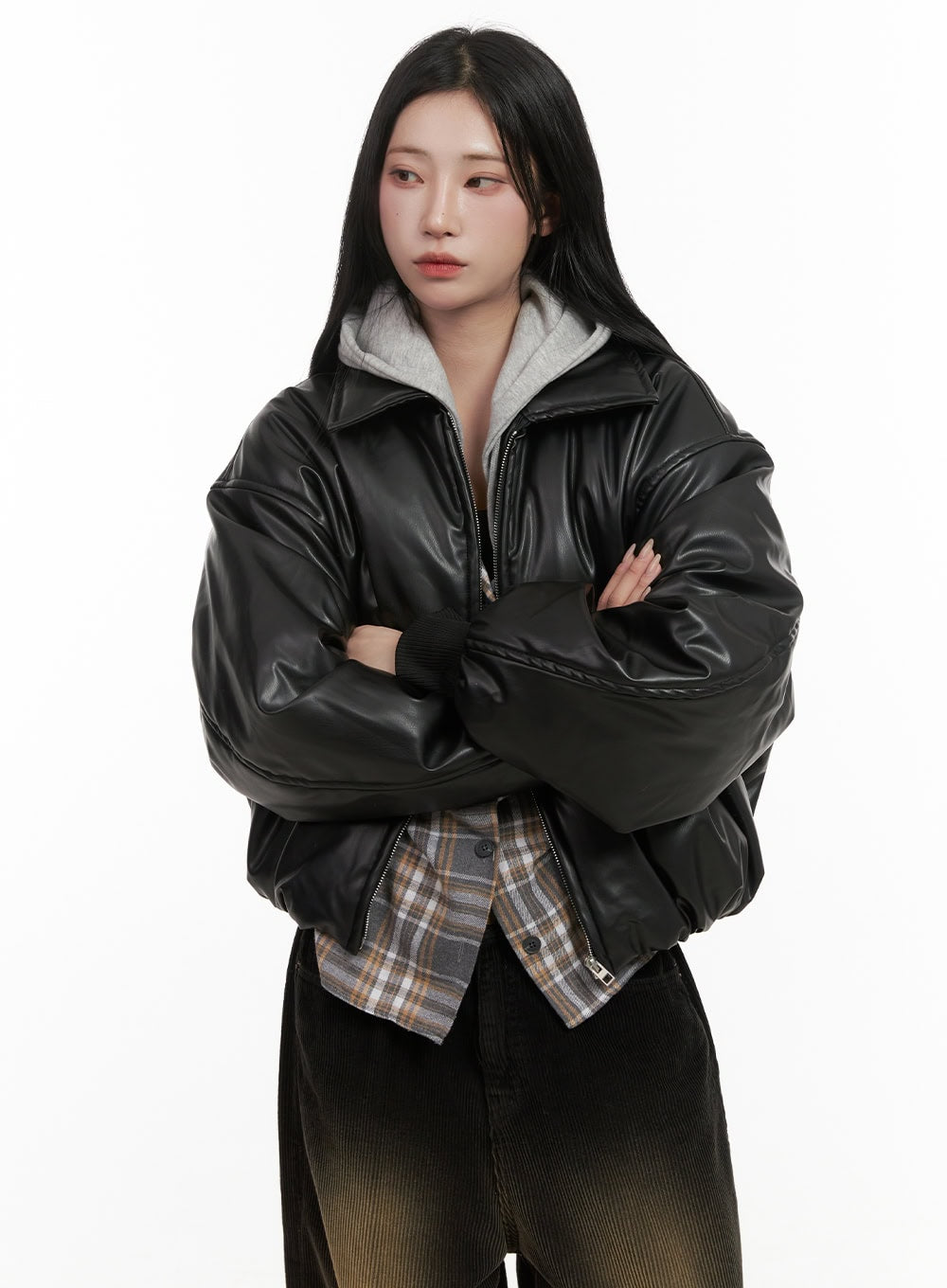 solid-poly-puffer-coat-cd410 / Black