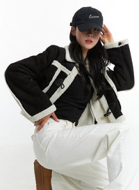 crop-toggle-faux-fur-jacket-on329 / Black