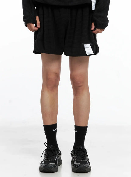 mens-textured-label-detail-shorts-us502 / Black