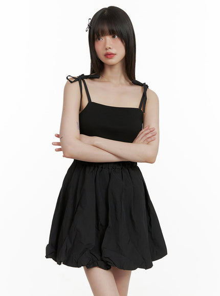 strap-shoulder-mini-balloon-dress-cy428 / Black