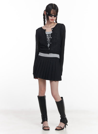 sheer-buttoned-crop-cardigan-cu506 / Black