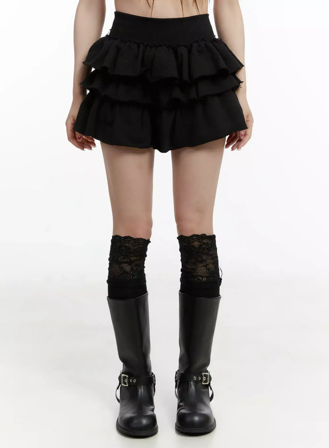 tiered-mini-skirt-ij516 / Black