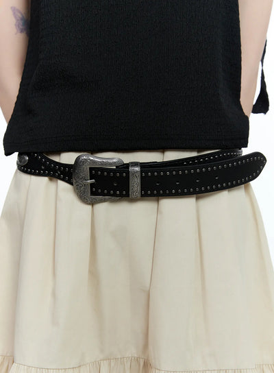 studded-western-buckle-belt-cg507 / Black
