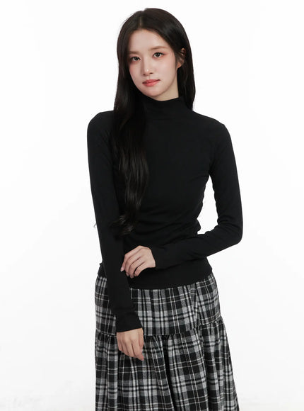 mock-neck-long-sleeve-top-cn527 / Black