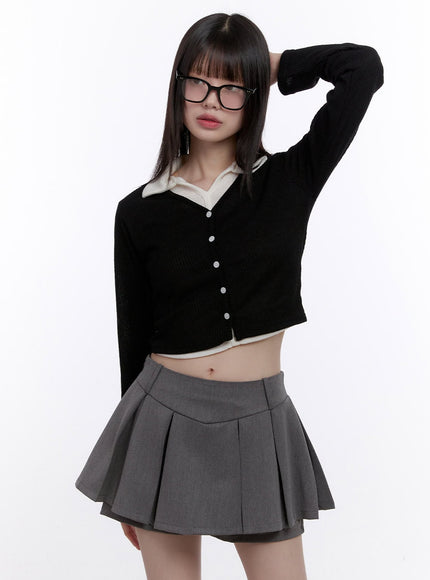 slim-fit-collar-layered-cardigan-cf512 / Black