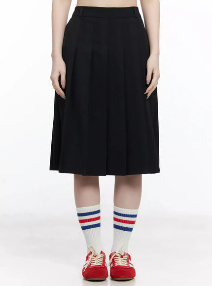 basic-pleated-midi-skirt-if502 / Black