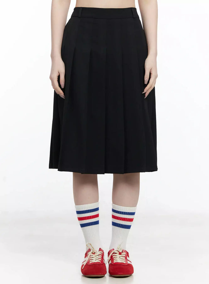 basic-pleated-midi-skirt-if502 / Black