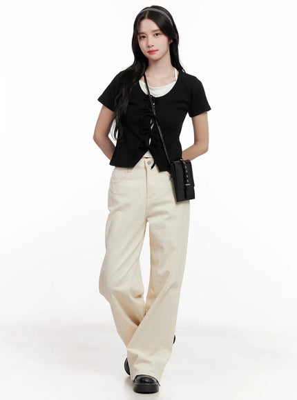 ribbon-tie-short-sleeve-tee-cl516 / Black