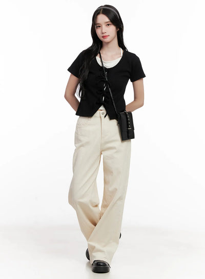 ribbon-tie-short-sleeve-tee-cl516 / Black